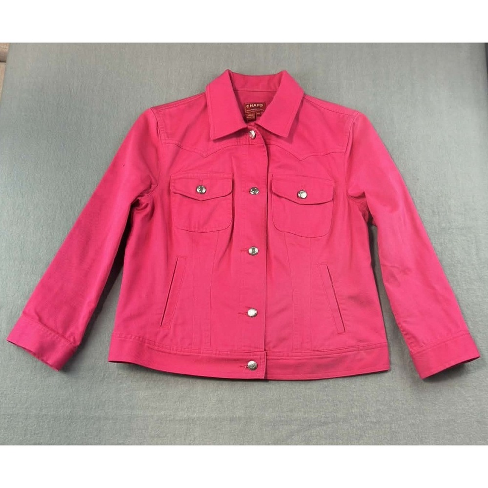 Chaps Western Denim Jacket Pink Snap‎ Button Womens Medium